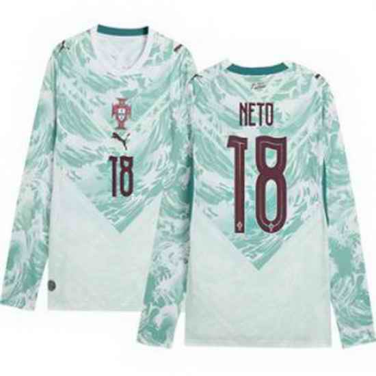 Men 18 Portugal Replica Pedro Neto Long Sleeve Away Jersey   2